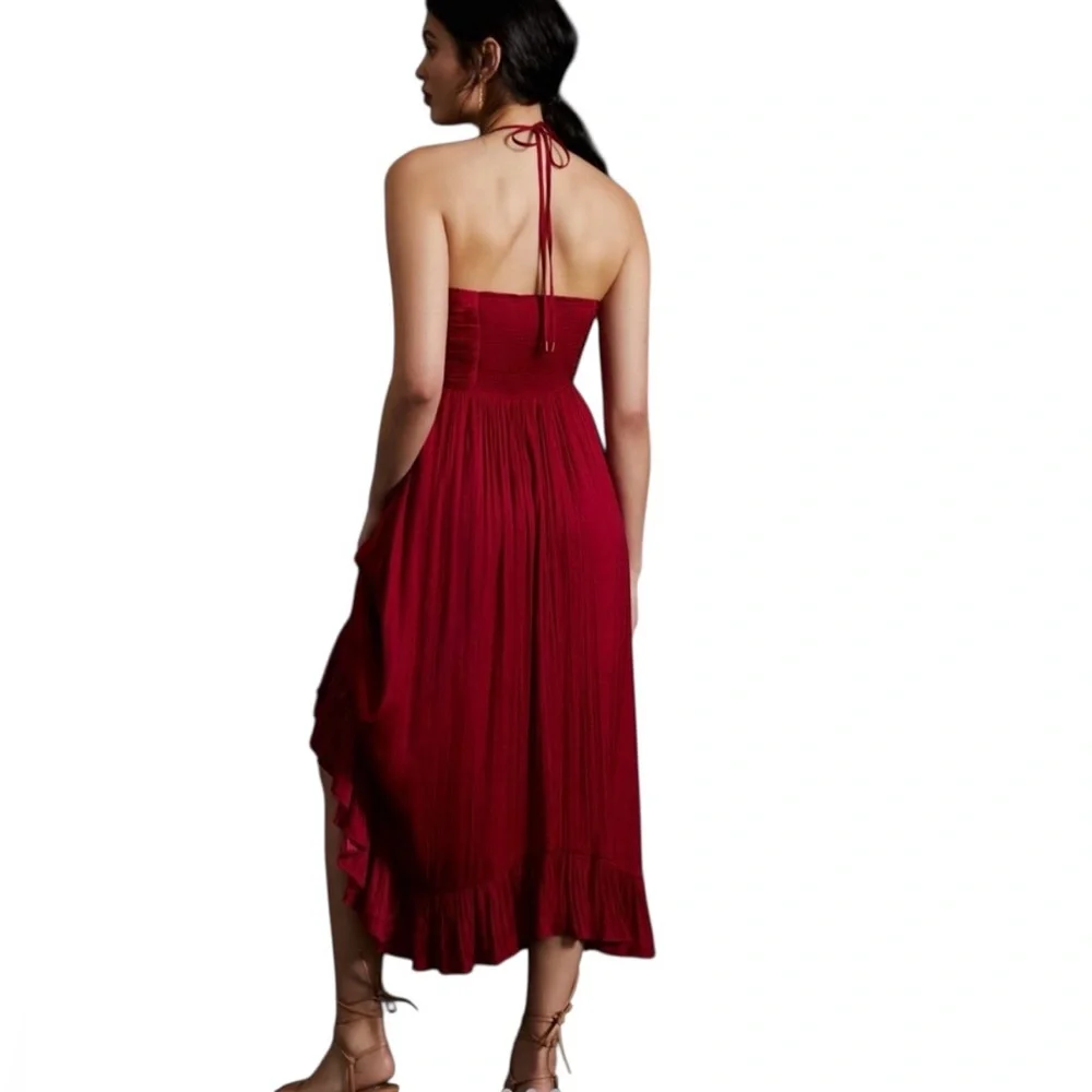 Anthropologie Red Maxi Dress with Ruffled Hem - Picture 2 of 15